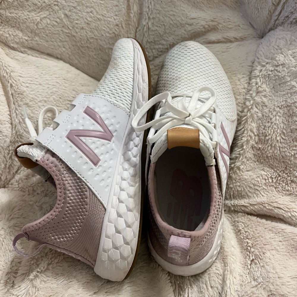 New Balance White and Light Pink Athletic Shoes